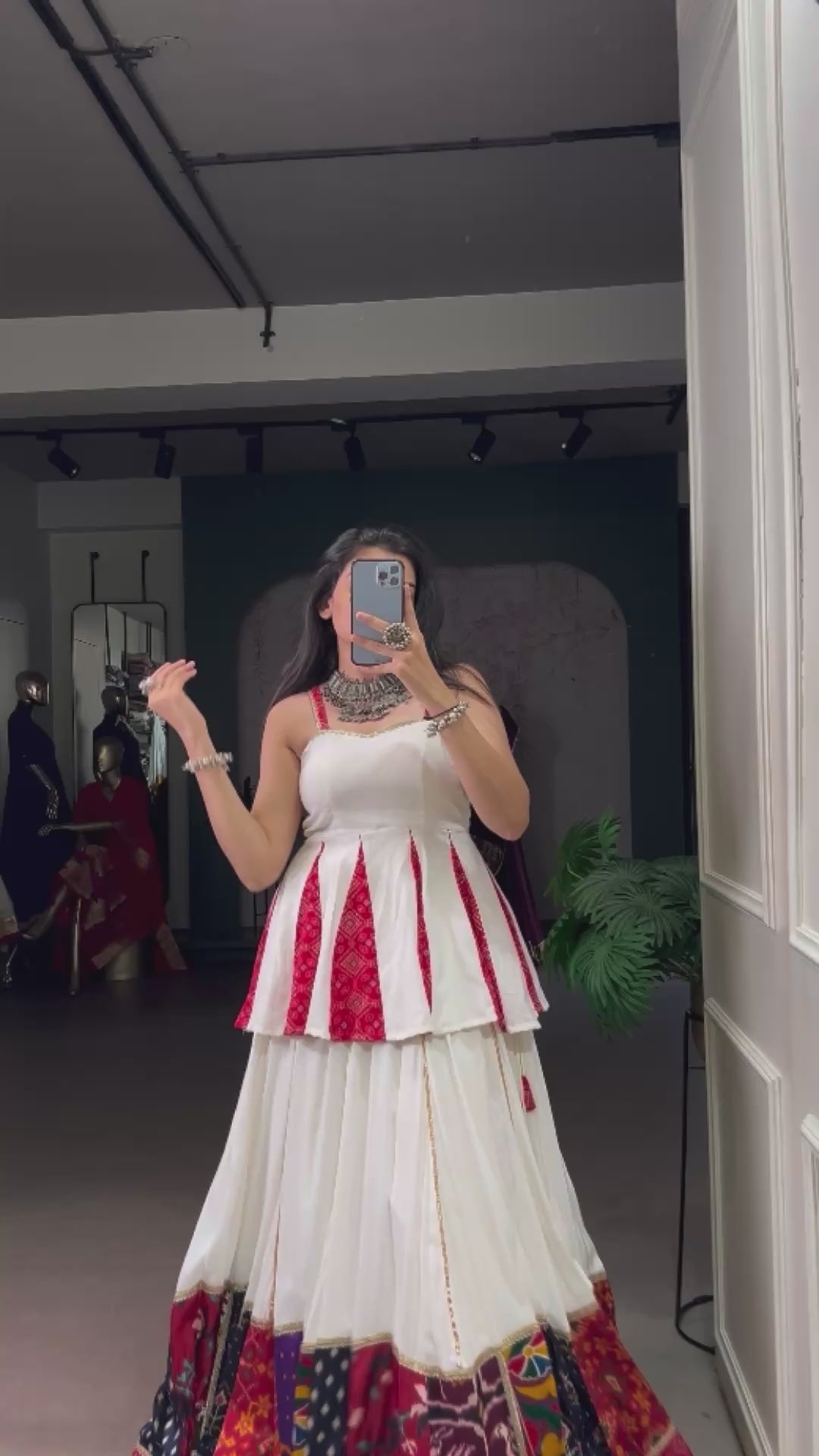 Elegant White & Red Patola Print Lehenga Set