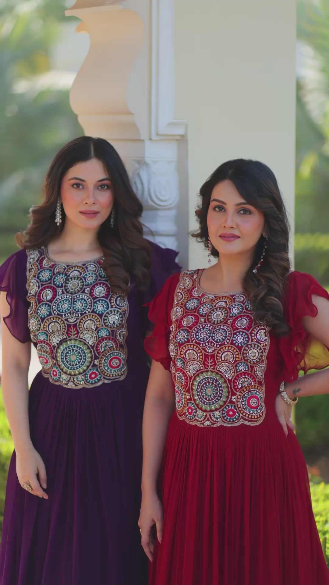 Stylish Embroidered Flared Gown Dress for Women