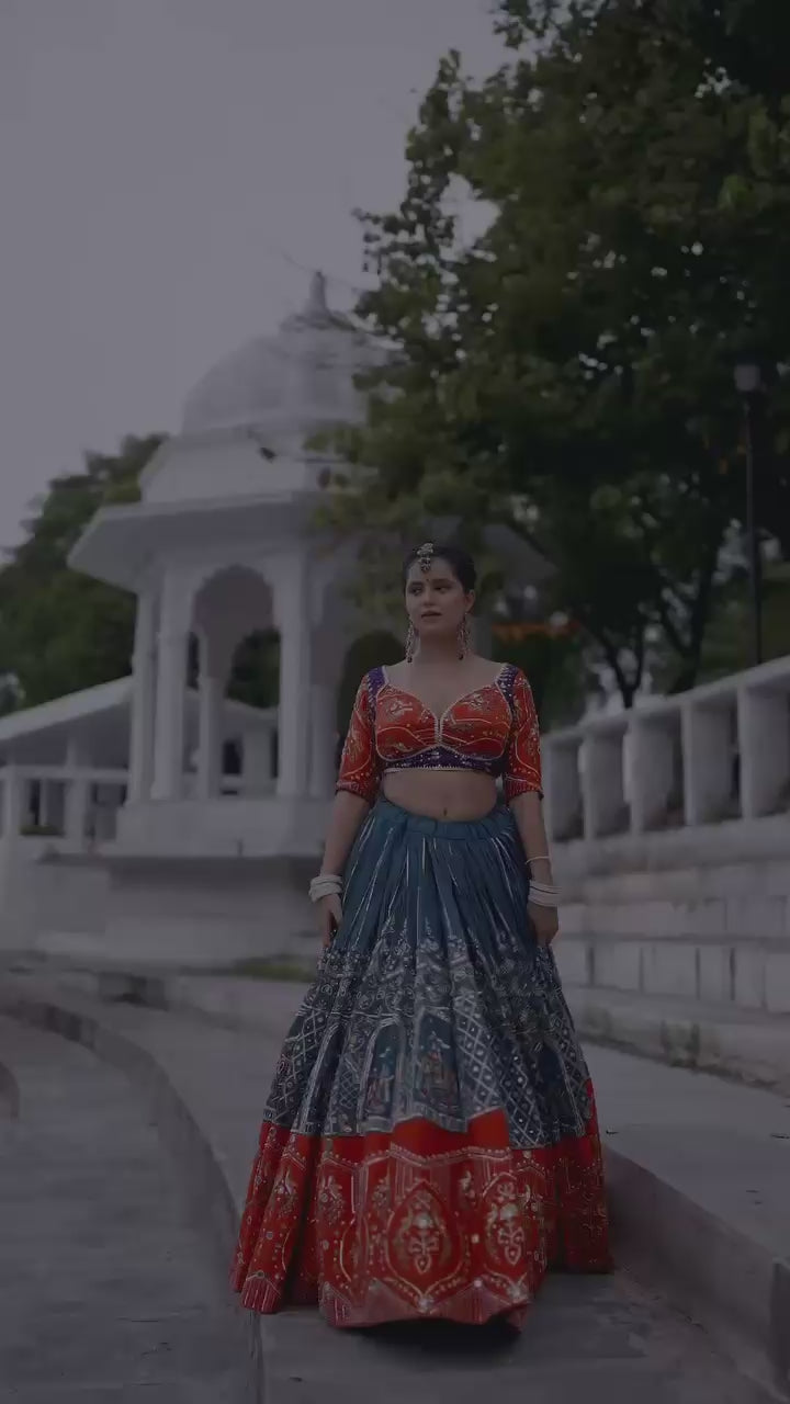 Traditional Bandhej Print Navratri Ghagra Choli with Contrast Dupatta