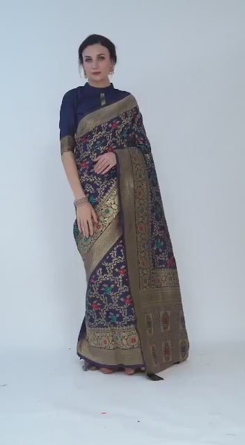 Banarasi Silk Saree – Midnight Royalty
