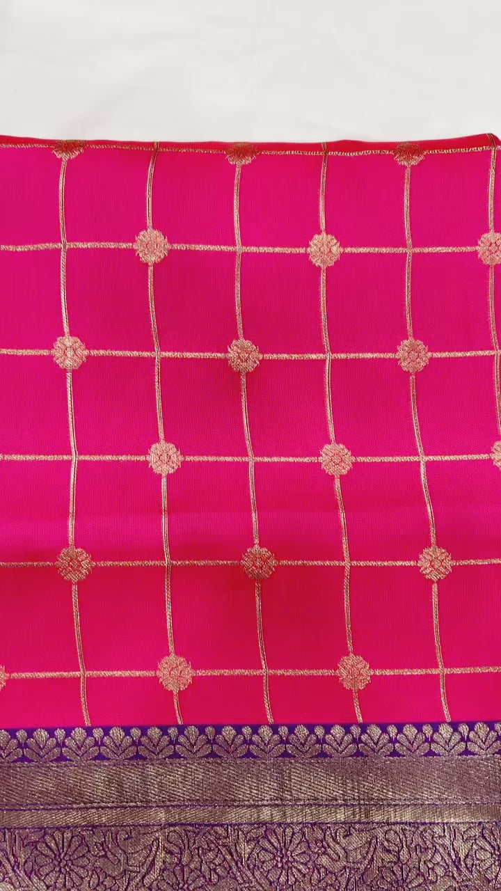 Pink Kanjivaram Silk Zari Lehanga With Blouse Along With Ban