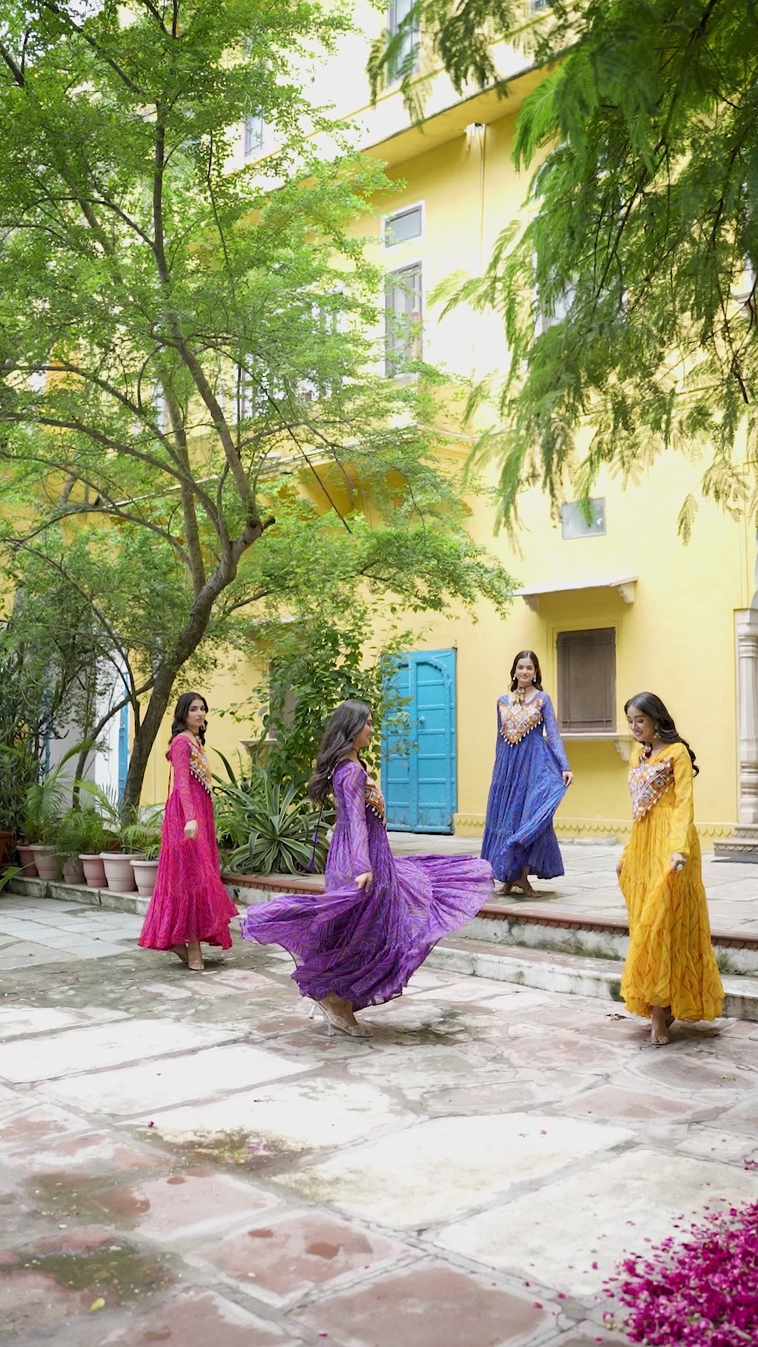 Bandhani Printed Navratri Long Gown with Kutchi Embroidered Yoke – Multi Colors