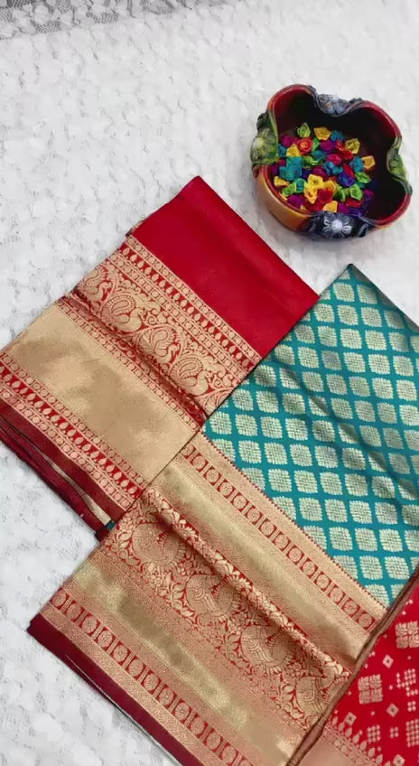 Sky Blue Kanjivaram Silk Zari Lehenga with Blouse Paired with a Luxurious Banarasi Silk Dupatta For Women