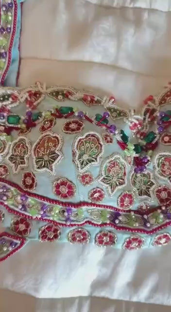 Sky Blue Traditional Navratri Lehenga Choli with Embroidery & Patchwork Dupatta