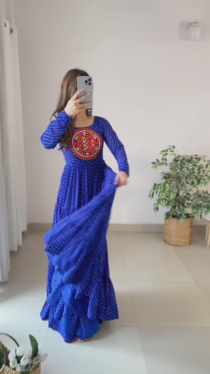 Bandhani Maxi Dress with Traditional Mirror Work
