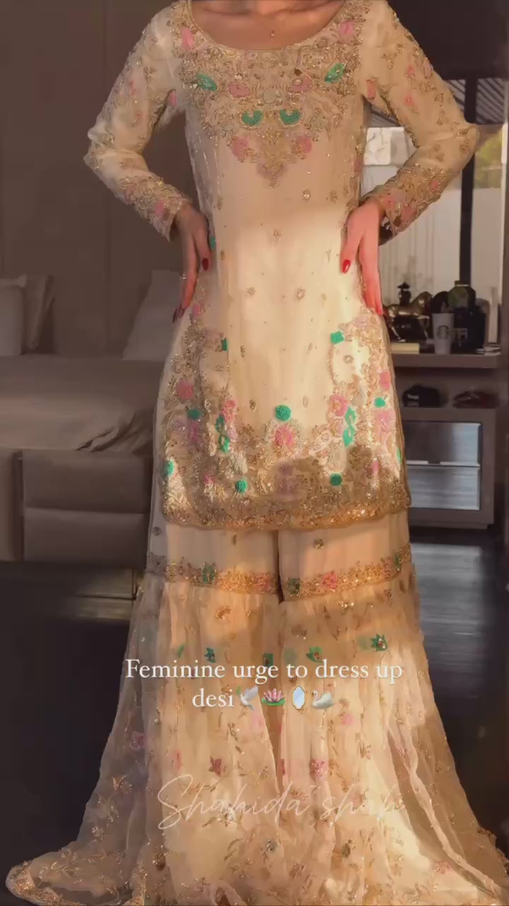 Ivory Opulence Hand-Embroidered Gharara Set