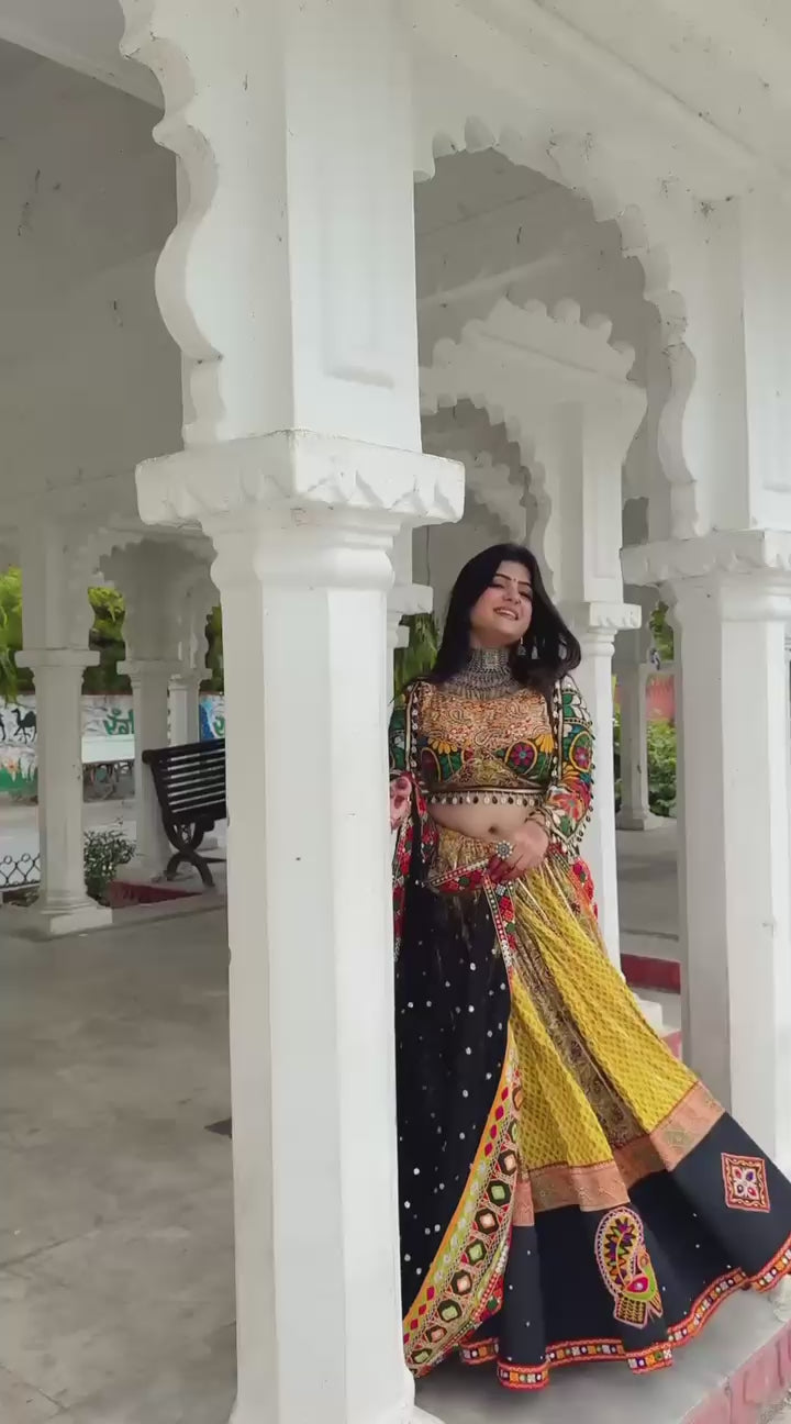 Traditional Gujarati Embroidered Ghagra Choli with Dupatta