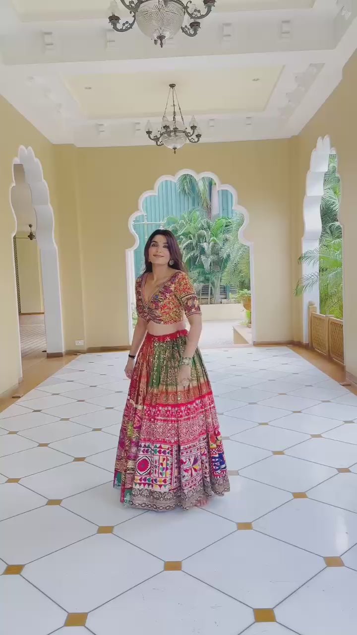 Black & Green Traditional Navratri Ghagra Choli with Heavy Embroidery & Mirror Work