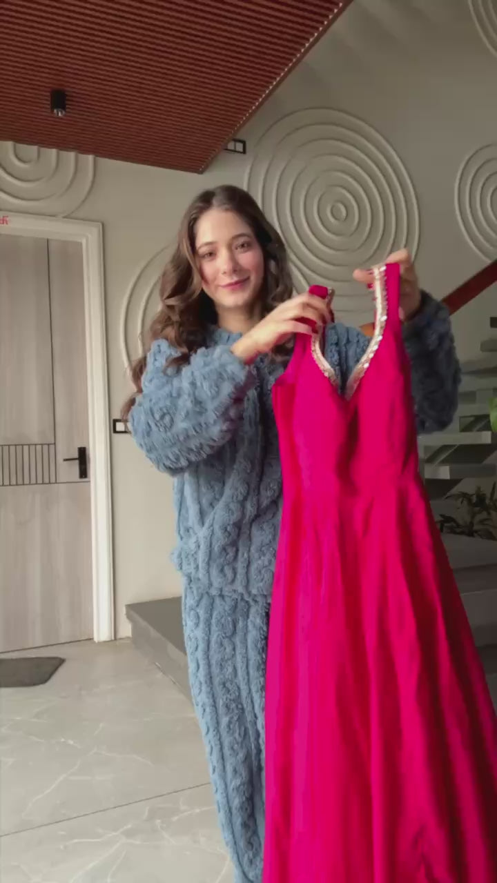 Elegant Rani Pink Anarkali Suit Set with Dupatta – Festive & Party Wear for Women