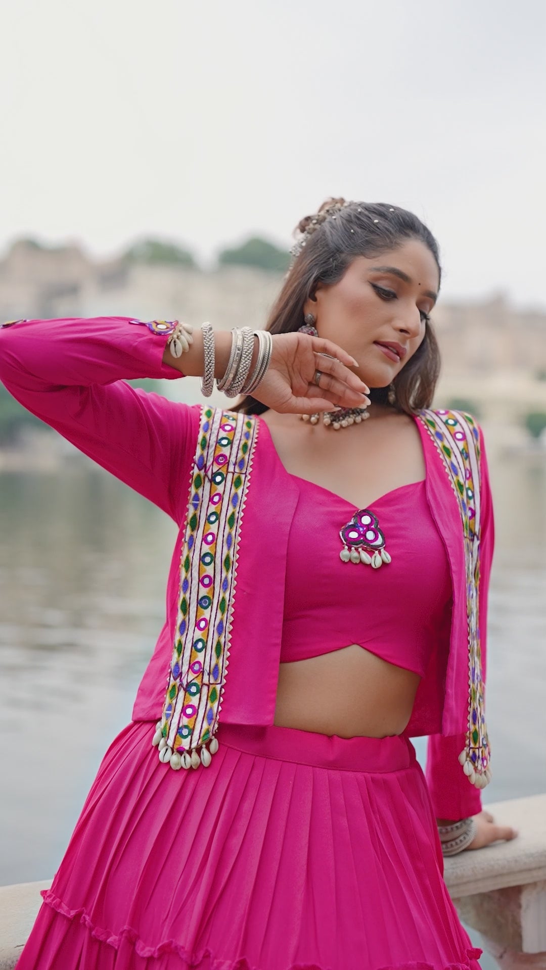 Mirror Work Jacket Lehenga Set – Multi Color Options