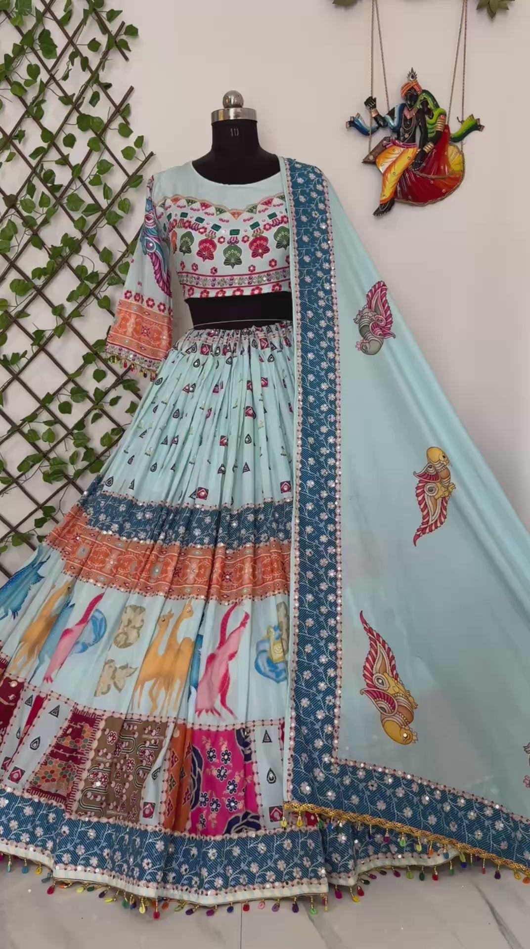 Sky Blue Traditional Navratri Lehenga Choli with Embroidery & Patchwork Dupatta