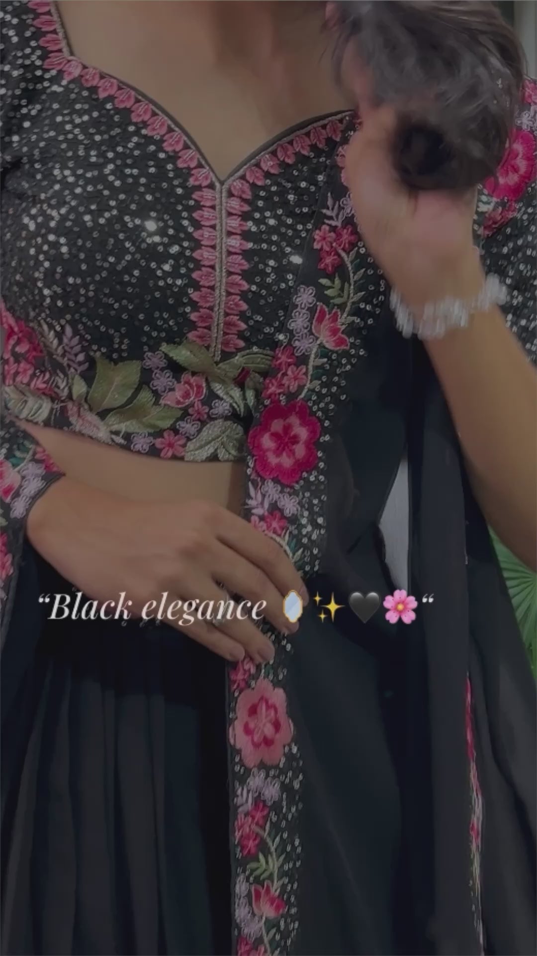 Elegant Black Floral Embroidered Lehenga Set