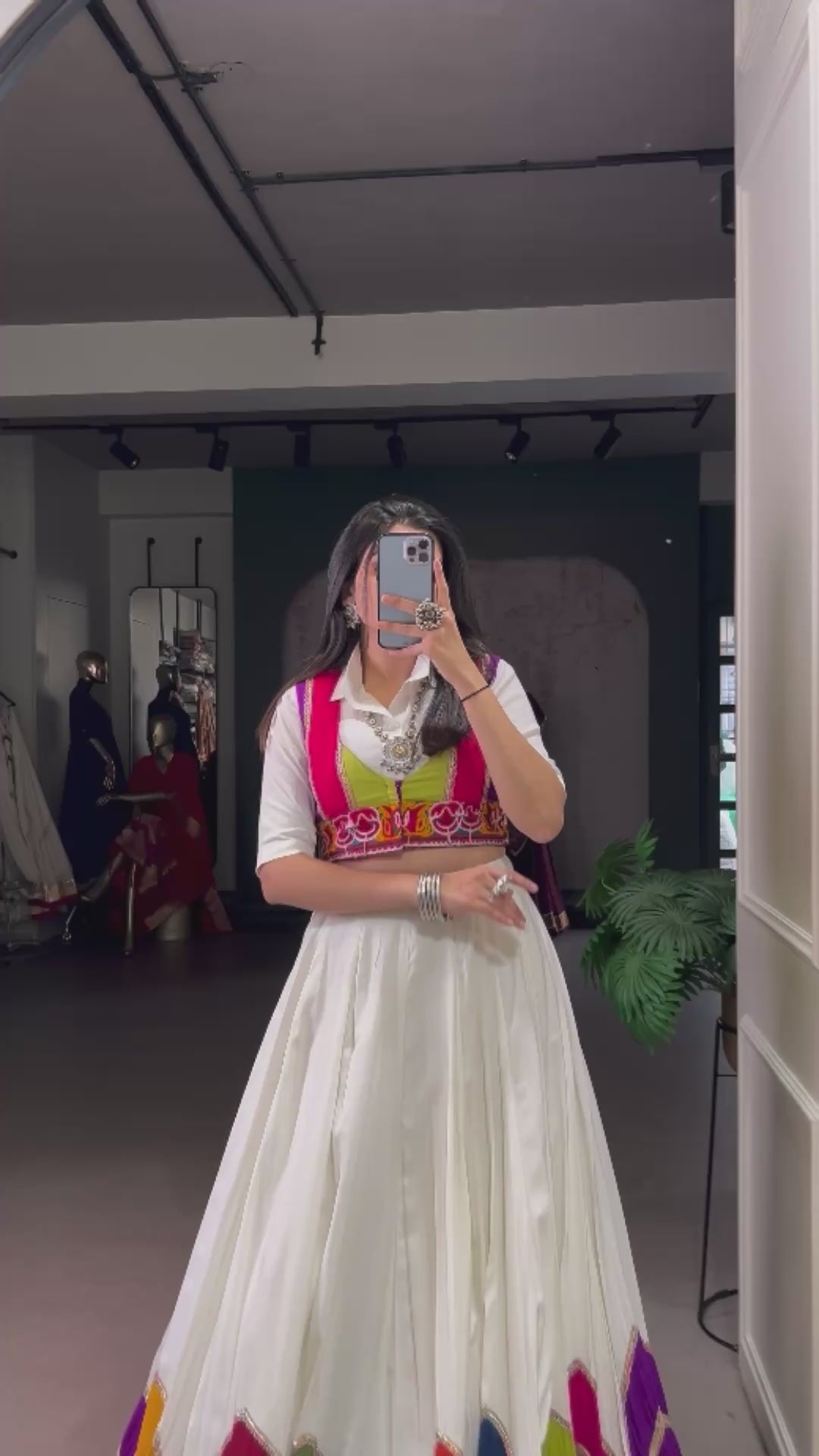 Elegant White Multicolor Border Lehenga with Embroidered Blouse