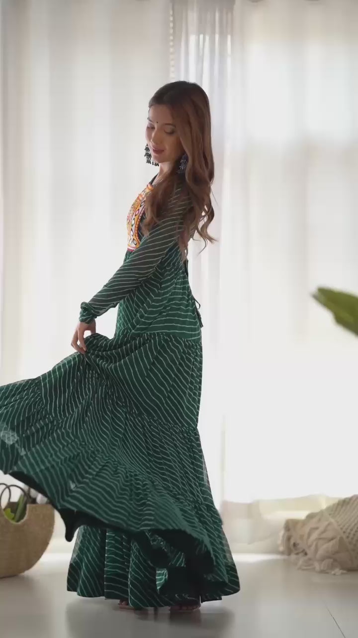 Bandhani Maxi Dress with Traditional Mirror Work