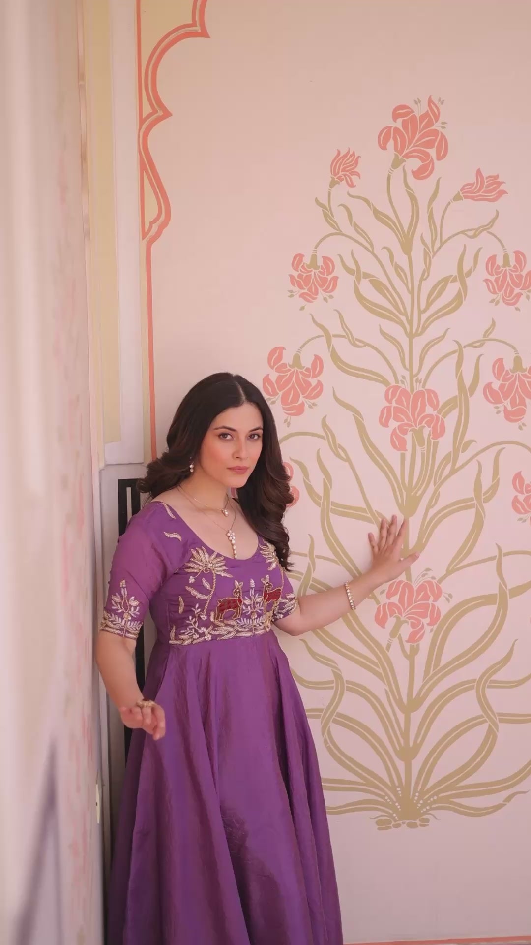 Lavender Silk Anarkali with Intricate Wildlife Embroidery